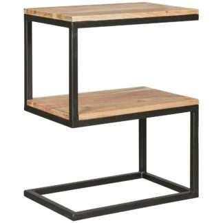 Beistelltisch AKOLA S-Form Massiv-Holz Akazie / Metall 45 x 60 x 30 cm | Design Wohnzimmertisch Landhaus-Stil | Anstelltisch Ablagetisch eckig