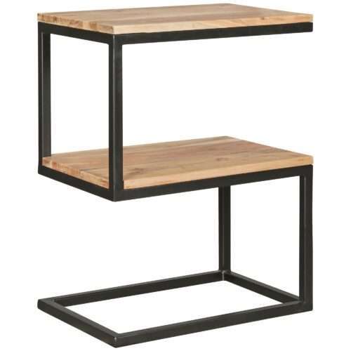 Beistelltisch AKOLA S-Form Massiv-Holz Akazie / Metall 45 x 60 x 30 cm | Design Wohnzimmertisch Landhaus-Stil | Anstelltisch Ablagetisch eckig