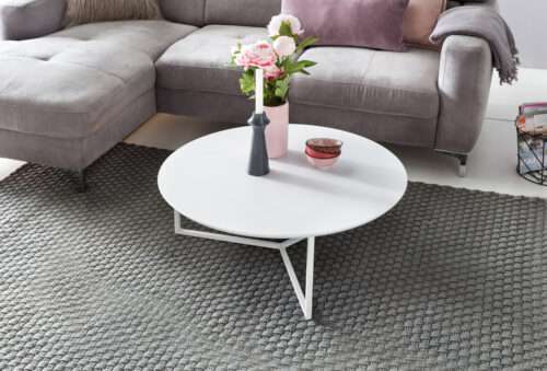 Design Couchtisch MDF Holz weiß matt Gestell Metall ø 80 cm Wohnzimmertisch lackiert – Bild 7