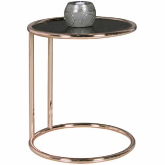 Design Beistelltisch Metall Glas ø 45 cm Schwarz / Kupfer | Wohnzimmertisch verspiegelt Couchtisch modern | Glastisch Sofatisch rund