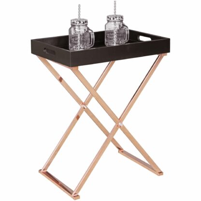 Beistelltisch TV-Tray zusammenklappbar 48 x 61 x 34 cm schwarz / kupfer MDF | Design Wohnzimmertisch mit Tablett Kaffeetisch modern | Tabletttisch Holz