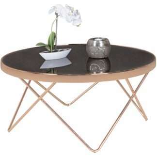 Couchtisch Glas ø 82 cm Metall Wohnzimmertisch Modern | Glastisch Rund Sofatisch Wohnzimmer Schwarz | Moderner Coffee Table mit Glasplatte | Kleiner Runder Design Kaffeetisch