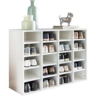 Schuhregal Holz Weiß 91 x 67 x 33 cm Ablage Hoch | Design Schuhständer Groß 20 Paar Schuhe | Schuh Aufbewahrung Platzsparend | Schuhablage Dielenmöbel Modern XXL