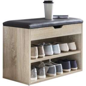 Schuhbank mit Sitzfläche Sonoma Garderoben-Bank Holz 60 x 40 x 30 cm | Holzbank klein gepolstert | Sitzbank schmal Flur mit Stauraum | Truhenbank Schuhtruhe Flurmöbel