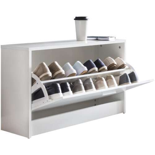 Schuhbank SPLIT mit Sitzfläche Weiß Schuhkipper Holz 80 x 47 x 24 cm | Flurbank klein geschlossen | Sitzbank schmal Flur mit Stauraum | Schuhschrank einzeln Garderobenbank Bank Flurmöbel