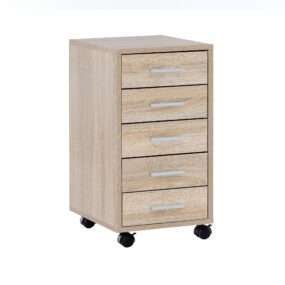 Rollcontainer Sonoma 33 x 63 x 38 cm Holz Schubladenschrank Schreibtisch | Büro Schrank mit 5 Schubladen | Container Rollschrank klein Standcontainer schmal | Schreibtischcontainer mit Rollen