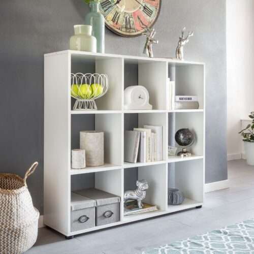 Design Bücherregal mit 9 Fächern Weiß 108 x 104 x 29 cm Standregal Holz – Bild 2