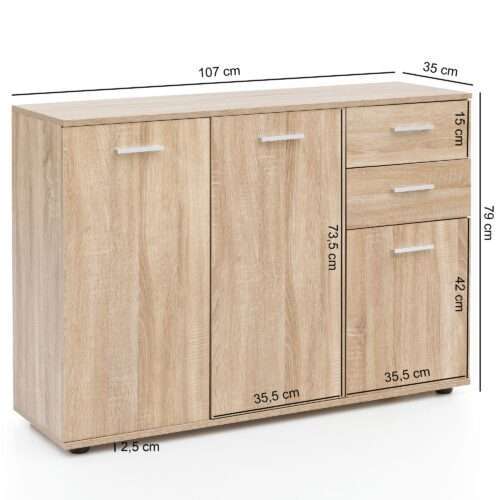 Kommode mit Türen & Schubladen 107x79x35 cm Schrank Holz Sonoma – Bild 4