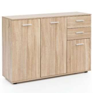 Kommode mit Türen & Schubladen 107x79x35 cm Schrank Holz Sonoma | Flurschrank modern | Mehrzweckschrank klein | Anrichte Sideboard matt | Kommodenschrank Flurmöbel