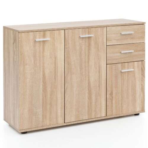 Kommode mit Türen & Schubladen 107x79x35 cm Schrank Holz Sonoma | Flurschrank modern | Mehrzweckschrank klein | Anrichte Sideboard matt | Kommodenschrank Flurmöbel