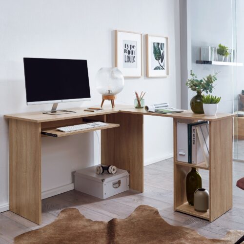 5 x 120 cm Sonoma | Schreibtisch mit Regal und Tastaturauszug | Arbeitszimmer Home Office Tisch Büro Modern