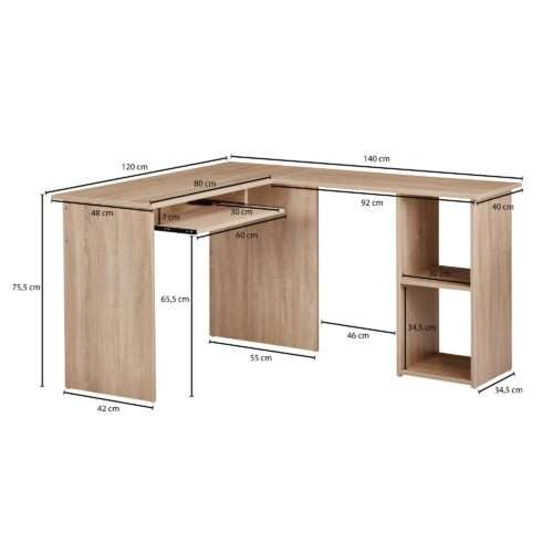 Design Schreibtischkombination 140 x 755 x 120 cm Sonoma Schreibtisch mit Regal – Bild 4