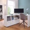 5 cm Weiß | Schreibtisch mit Sideboard | Winkelschreibtisch Home Office | Tisch Büro Modern