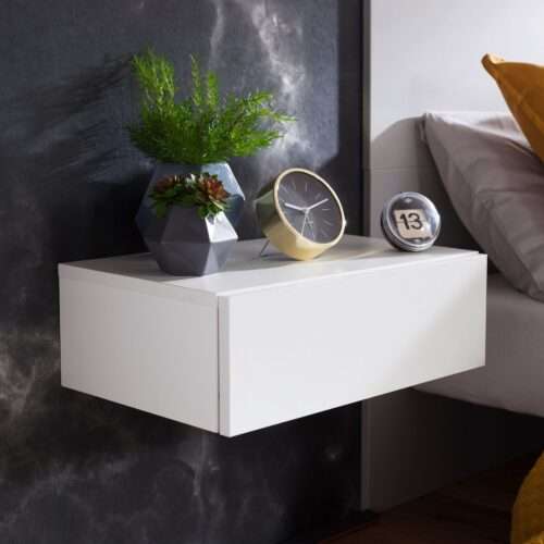 Nachtkonsole ZADAR für Wandmontage 46x15x30cm Weiß Nachttisch Holz Wandregal mit Schublade – Bild 2