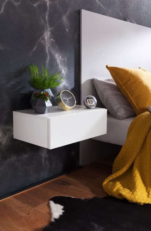 Nachtkonsole ZADAR für Wandmontage 46x15x30cm Weiß Nachttisch Holz Wandregal mit Schublade – Bild 3