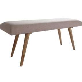 Sitzbank Stoff / Massivholz Bank Beige 117x51x38 cm im Retro Stil | 2er Polsterbank Flur | Gepolsterte Stoffbank Esszimmer Braun | Kleine Bettbank Baumwolle | Flurbank Dielenmöbel schmal