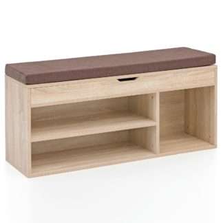 Schuhbank mit Sitzfläche Garderoben-Bank Holz 104x51x32 cm Sonoma | Holzbank klein gepolstert | Sitzbank schmal Flur mit Stauraum | Truhenbank Schuhtruhe Flurmöbel