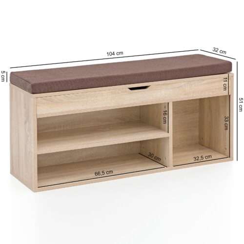 Schuhbank mit Sitzfläche Garderoben-Bank Holz 104x51x32 cm Sonoma Holzbank klein – Bild 4