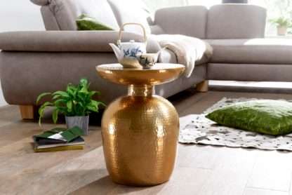 5 cm Dekotisch Gold orientalisch rund | Designer Ablagetisch Metall modern | Anstelltisch schmal  | Kleiner Hammerschlag Abstelltisch