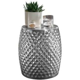 Beistelltisch 32x42x32 cm Aluminium Anstelltisch Silber Orientalisch Rund | Flacher Hammerschlag Sofatisch Metall | Design Wohnzimmertisch Modern | Ablagetisch Indisch Telefontisch