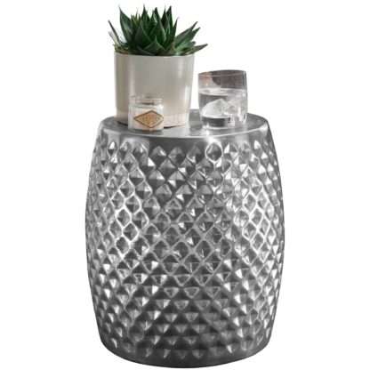 Beistelltisch 32x42x32 cm Aluminium Anstelltisch Silber Orientalisch Rund | Flacher Hammerschlag Sofatisch Metall | Design Wohnzimmertisch Modern | Ablagetisch Indisch Telefontisch