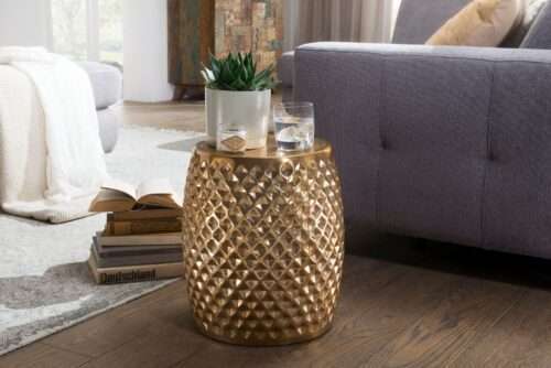 Beistelltisch 32x42x32 cm Aluminium Anstelltisch Gold Orientalisch Rund Flacher Hammerschlag – Bild 3