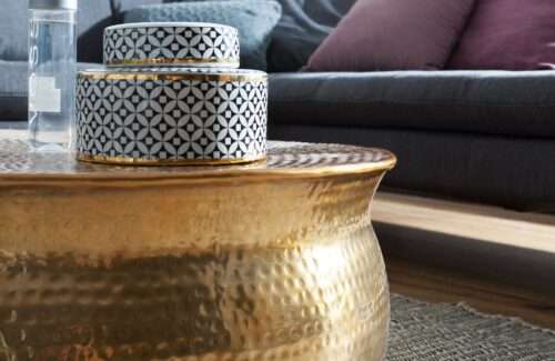 Couchtisch 75x31x75 cm Aluminium Gold Beistelltisch orientalisch rund Flacher Hammerschlag – Bild 6