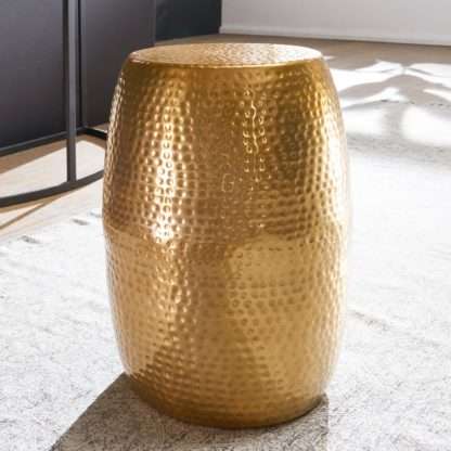 5x30cm Aluminium Gold Dekotisch orientalisch rund | Kleiner Hammerschlag Abstelltisch | Designer Ablagetisch Metall modern | Anstelltisch schmal