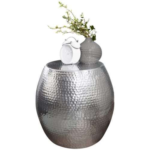 Beistelltisch 42 x 42 x 42 cm Aluminium Silber Dekotisch Orientalisch Rund | Designer Ablagetisch Metall Modern | Anstelltisch Schmal  | Kleiner Hammerschlag Abstelltisch