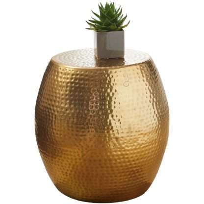 Beistelltisch 42 x 42 x 42 cm Aluminium Gold Dekotisch Orientalisch Rund | Designer Ablagetisch Metall Modern | Anstelltisch Schmal  | Kleiner Hammerschlag Abstelltisch