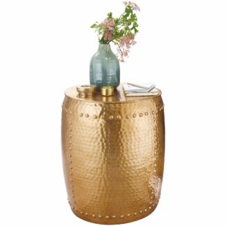 Beistelltisch 42x49x42cm Aluminium Gold Dekotisch orientalisch rund | Kleiner Hammerschlag Abstelltisch | Designer Ablagetisch Metall modern | Anstelltisch schmal