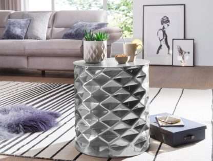 5 cm Aluminium Orientalisch Couchtisch Silber Rund | Flacher Hammerschlag Sofatisch Metall | Design Anstelltisch Modern | Loungetisch Indisch Stubentisch Klein