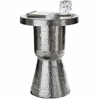 Design Beistelltisch 43x59x43 cm Aluminium Silber | Dekotisch orientalisch rund | Designer Ablagetisch Metall modern | Anstelltisch schmal  | Kleiner Hammerschlag Abstelltisch