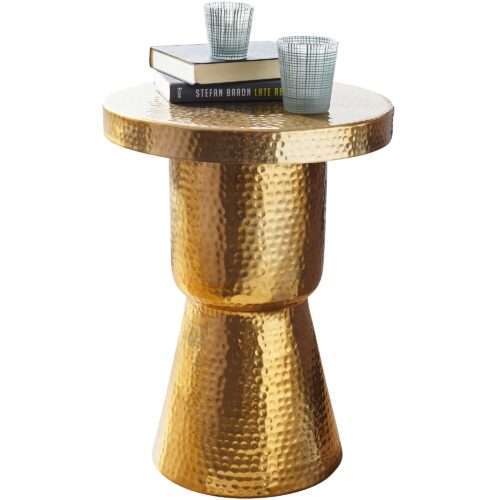 Design Beistelltisch 43x59x43 cm Aluminium Gold | Dekotisch orientalisch rund | Designer Ablagetisch Metall modern | Anstelltisch schmal  | Kleiner Hammerschlag Abstelltisch