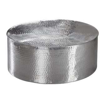 Couchtisch 75x31x75 cm Aluminium Beistelltisch Silber Orientalisch Rund | Flacher Hammerschlag Sofatisch Metall | Design Wohnzimmertisch Modern | Loungetisch Indisch Stubentisch Klein