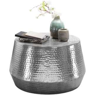 Couchtisch 60x36x60 cm Aluminium Beistelltisch Silber Orientalisch Rund | Flacher Hammerschlag Sofatisch Metall | Design Wohnzimmertisch Modern | Loungetisch Indisch Stubentisch Klein