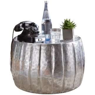 Couchtisch 60x36x60 cm Aluminium Silber Beistelltisch orientalisch rund | Flacher Sofatisch Metall | Design Wohnzimmertisch modern | Loungetisch Stubentisch klein