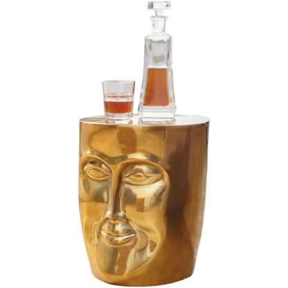 Beistelltisch 35x35x39 cm Aluminium Couchtisch Gold orientalisch | Sofatisch mit Gesicht aus Metall | Designer Ablagetisch modern | Kleiner Anstelltisch schmal