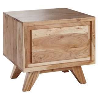 Nachtkonsole 45x44x45 cm Landhausstil Akazie Nachtschränkchen | Kleiner Nachttischschrank mit Schublade | Nachtkästchen Holz massiv | Bettkommode braun eckig | Nachtschrank mit Stauraum