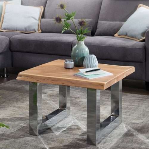 Couchtisch 58 x 40 x 60 cm Akazie Massiv Holz Metallgestell Braun Baumstamm Wohnzimmertisch – Bild 2