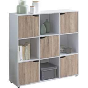 Sideboard MASSA 89 x 91 x 29 cm Bücherregal mit 9 Fächern Sonoma | Standregal mit 5 Türen | Modernes Würfelregal Raumteiler | Flurschrank offen | Cuberegal Kommode Wohnregal