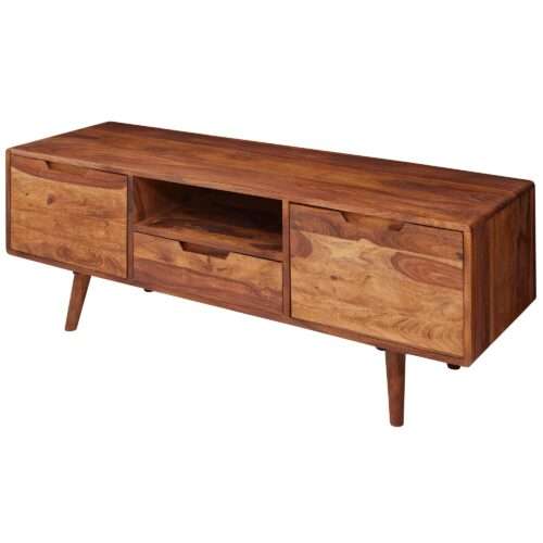 HiFi Lowboard Sheesham Massivholz Landhaus TV Kommode 135x51x45cm | Fernsehschrank Unterschrank mit Schublade & 2 Türen | Fernsehtisch Ablagefach | Fernsehkommode TV Möbel