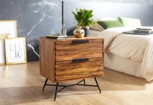 Nachtkonsole NISHAN 60 x 60 x 40 cm Sheesham Beistelltisch Design Nachtkommode Boxspringbett – Bild 3