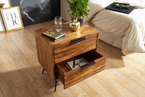 Nachtkonsole NISHAN 60 x 60 x 40 cm Sheesham Beistelltisch Design Nachtkommode Boxspringbett – Bild 5