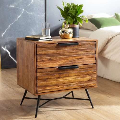 Nachtkonsole NISHAN 60 x 60 x 40 cm Sheesham Beistelltisch Design Nachtkommode Boxspringbett – Bild 2
