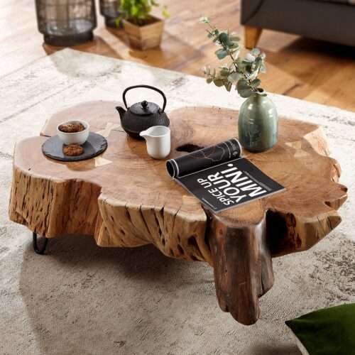 Couchtisch 104x30x69 cm Akazie Vollholz Design Baumscheibe – Bild 2