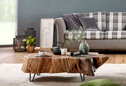 Couchtisch 104x30x69 cm Akazie Vollholz Design Baumscheibe – Bild 5