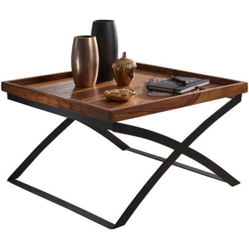 Couchtisch 63x39x63cm Sheesham Massivholz / Metall Sofatisch Design Wohnzimmertisch Industrial – Bild 7