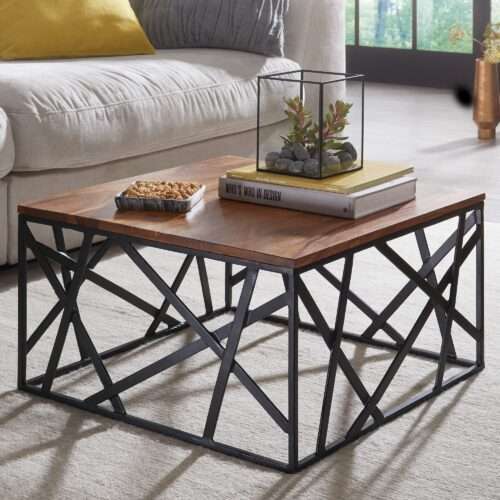 Couchtisch BAKAL 60x35x60 cm Sheesham Massivholz / Metall Sofatisch Design Wohnzimmertisch – Bild 2