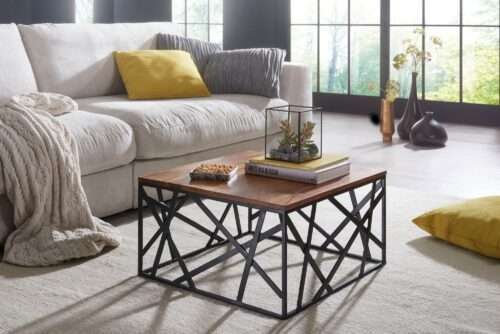 Couchtisch BAKAL 60x35x60 cm Sheesham Massivholz / Metall Sofatisch Design Wohnzimmertisch – Bild 3
